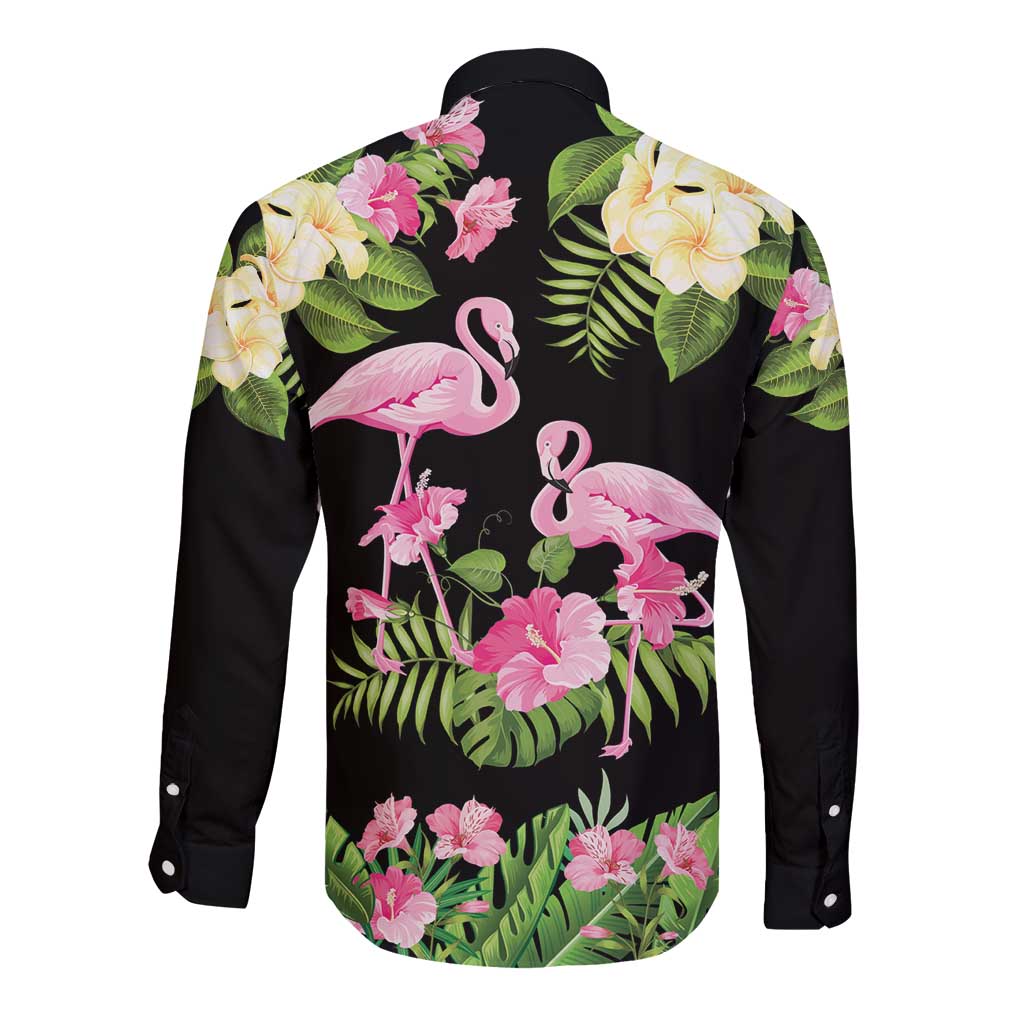 The Bahamas Flamingo Long Sleeve Button Shirt Bahamian Tropical Flowers - Wonder Print Shop