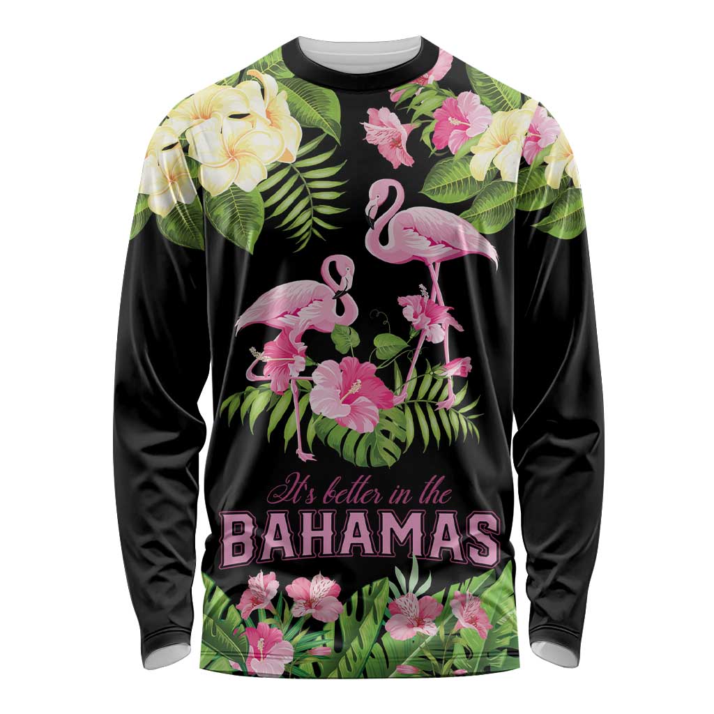 The Bahamas Flamingo Long Sleeve Shirt Bahamian Tropical Flowers - Wonder Print Shop