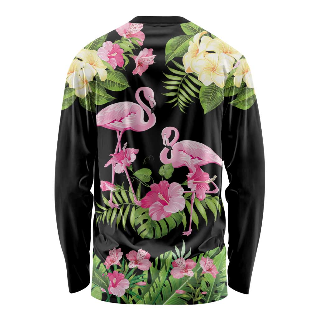 The Bahamas Flamingo Long Sleeve Shirt Bahamian Tropical Flowers - Wonder Print Shop