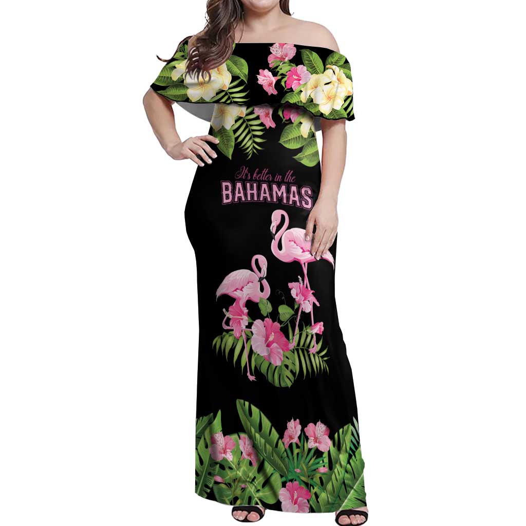 The Bahamas Flamingo Off Shoulder Maxi Dress Bahamian Tropical Flowers - Wonder Print Shop