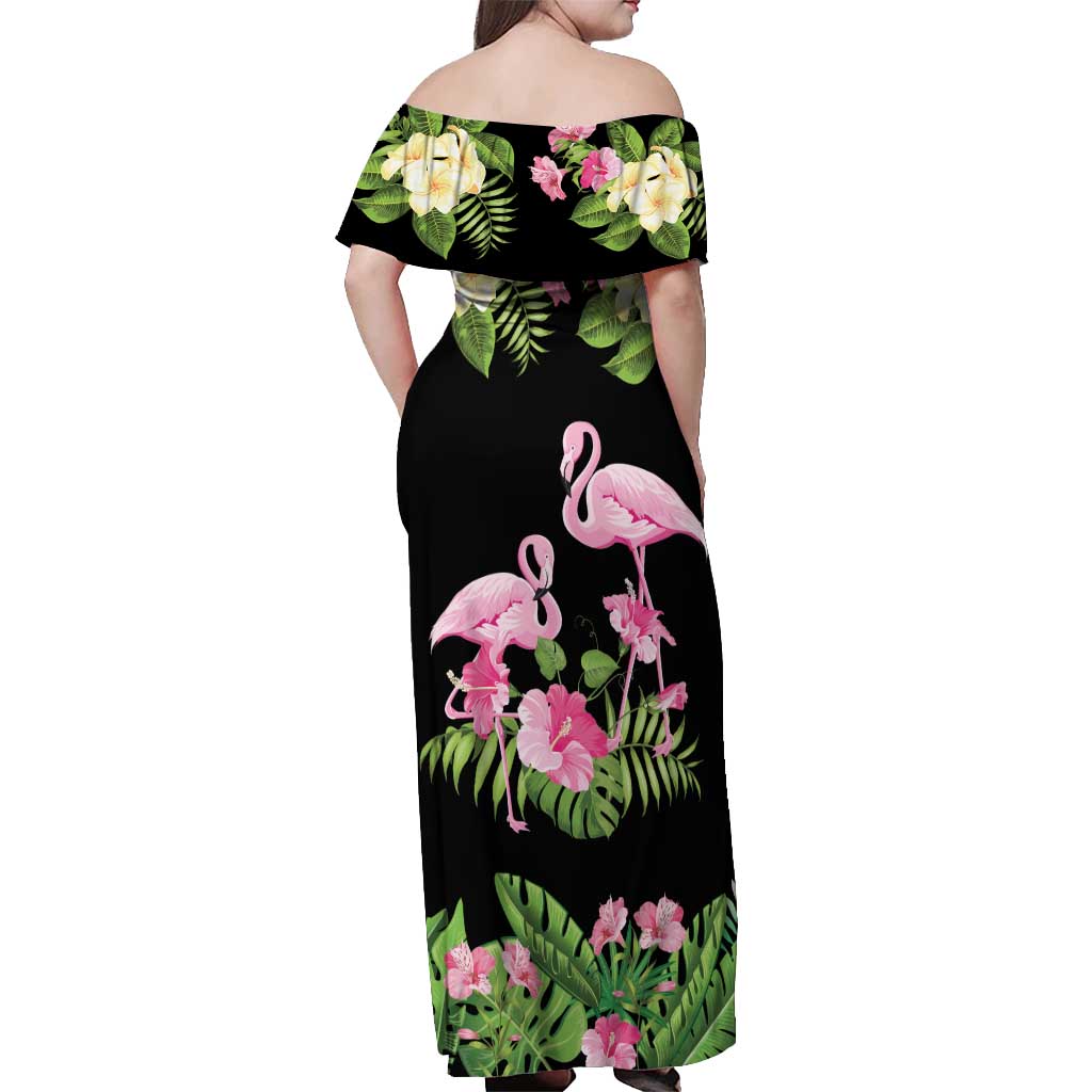 The Bahamas Flamingo Off Shoulder Maxi Dress Bahamian Tropical Flowers - Wonder Print Shop