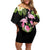 The Bahamas Flamingo Off Shoulder Short Dress Bahamian Tropical Flowers - Wonder Print Shop