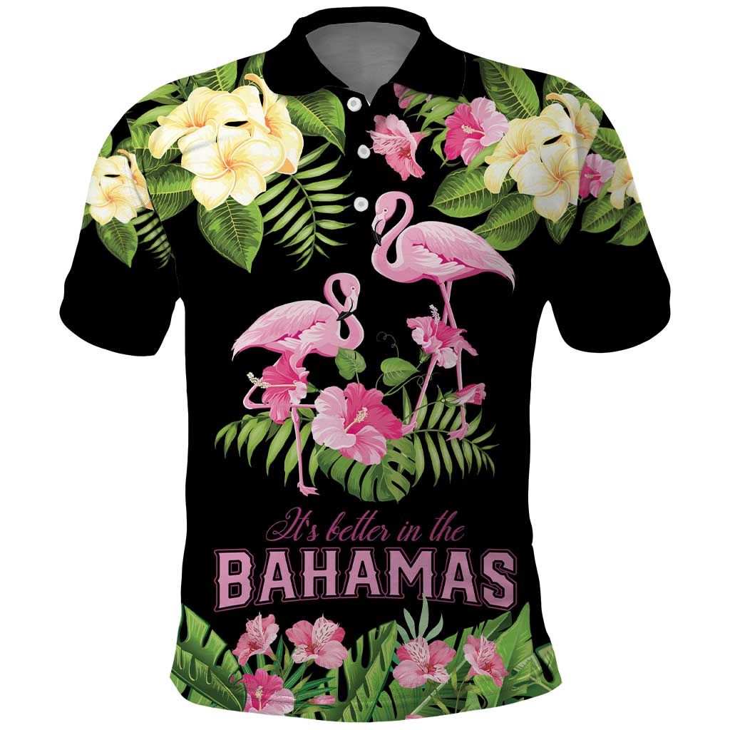 The Bahamas Flamingo Polo Shirt Bahamian Tropical Flowers - Wonder Print Shop