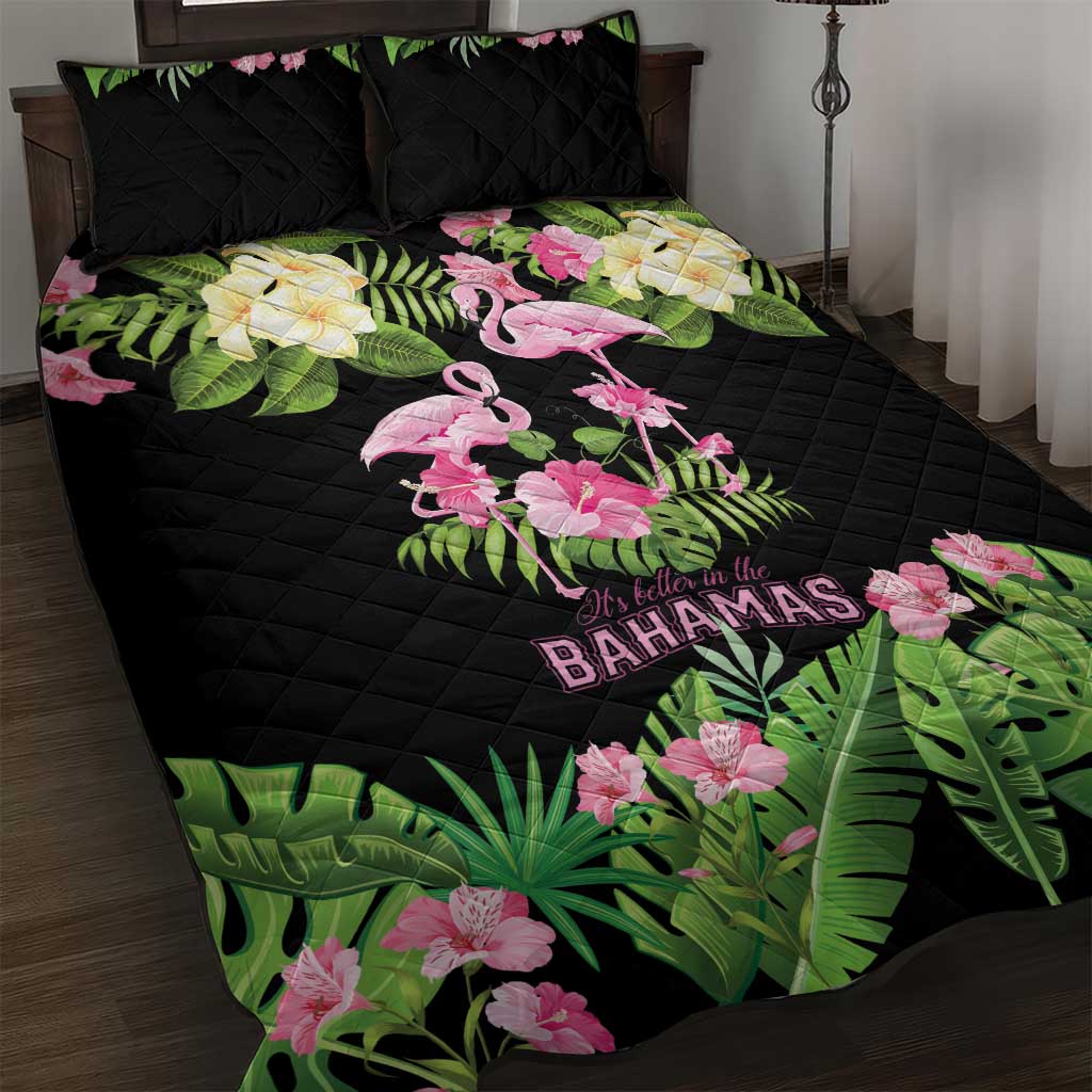 The Bahamas Flamingo Quilt Bed Set Bahamian Tropical Flowers - Wonder Print Shop