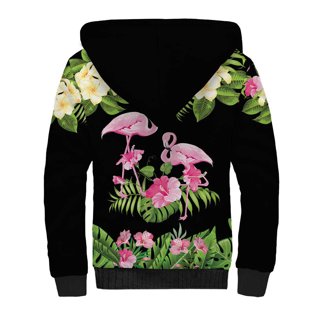 The Bahamas Flamingo Sherpa Hoodie Bahamian Tropical Flowers - Wonder Print Shop