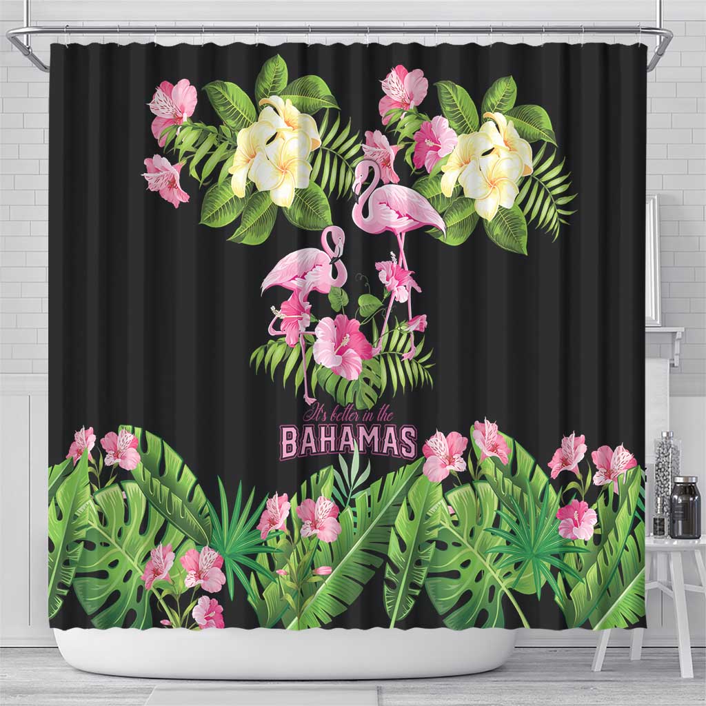 The Bahamas Flamingo Shower Curtain Bahamian Tropical Flowers - Wonder Print Shop