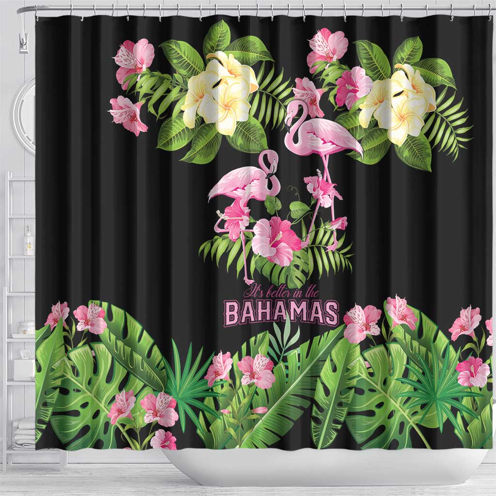 The Bahamas Flamingo Shower Curtain Bahamian Tropical Flowers - Wonder Print Shop