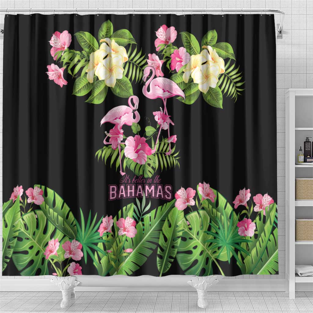 The Bahamas Flamingo Shower Curtain Bahamian Tropical Flowers - Wonder Print Shop