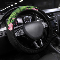 The Bahamas Flamingo Steering Wheel Cover Bahamian Tropical Flowers - Wonder Print Shop