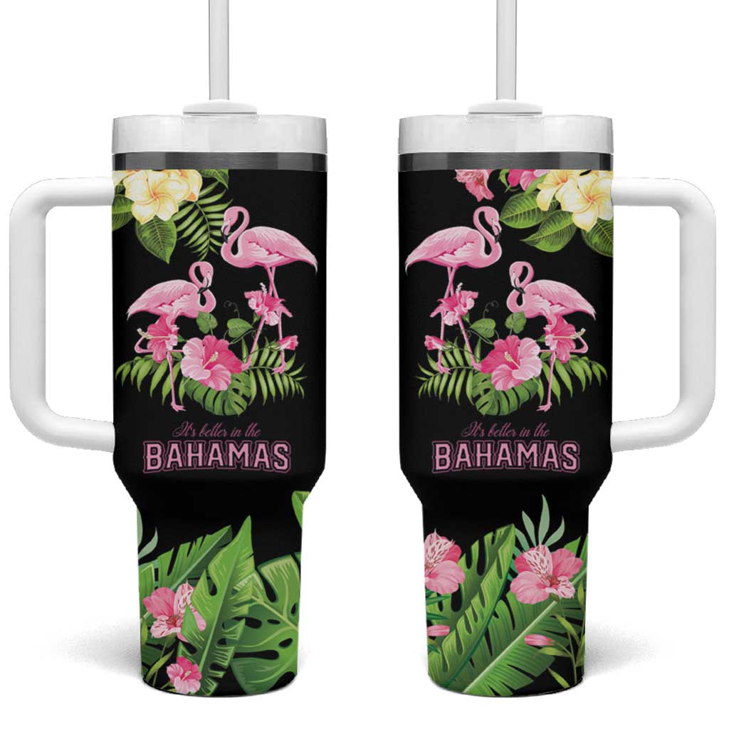 The Bahamas Flamingo Tumbler With Handle Bahamian Tropical Flowers - Wonder Print Shop