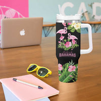 The Bahamas Flamingo Tumbler With Handle Bahamian Tropical Flowers - Wonder Print Shop