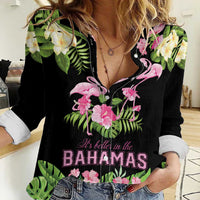 The Bahamas Flamingo Women Casual Shirt Bahamian Tropical Flowers - Wonder Print Shop
