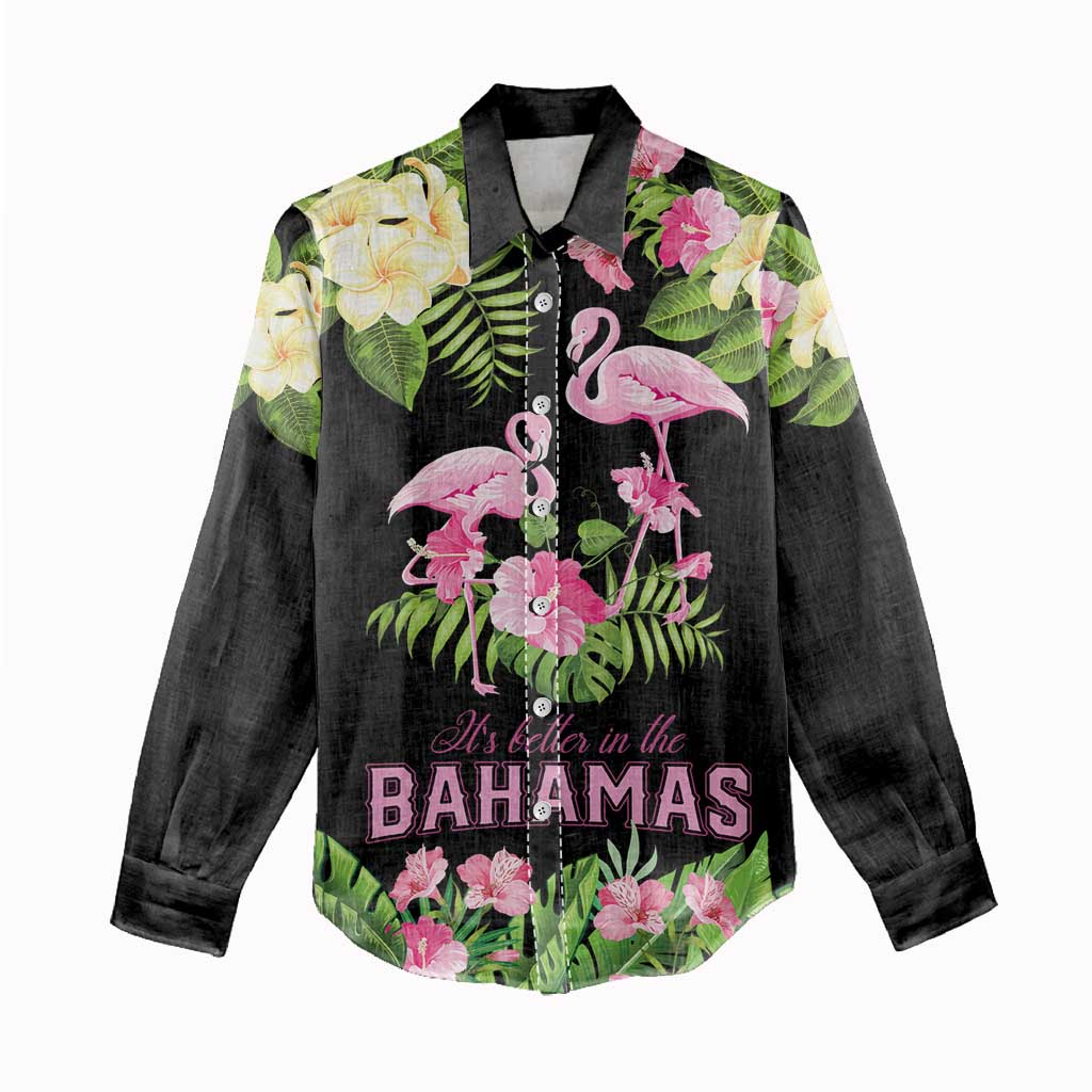 The Bahamas Flamingo Women Casual Shirt Bahamian Tropical Flowers - Wonder Print Shop