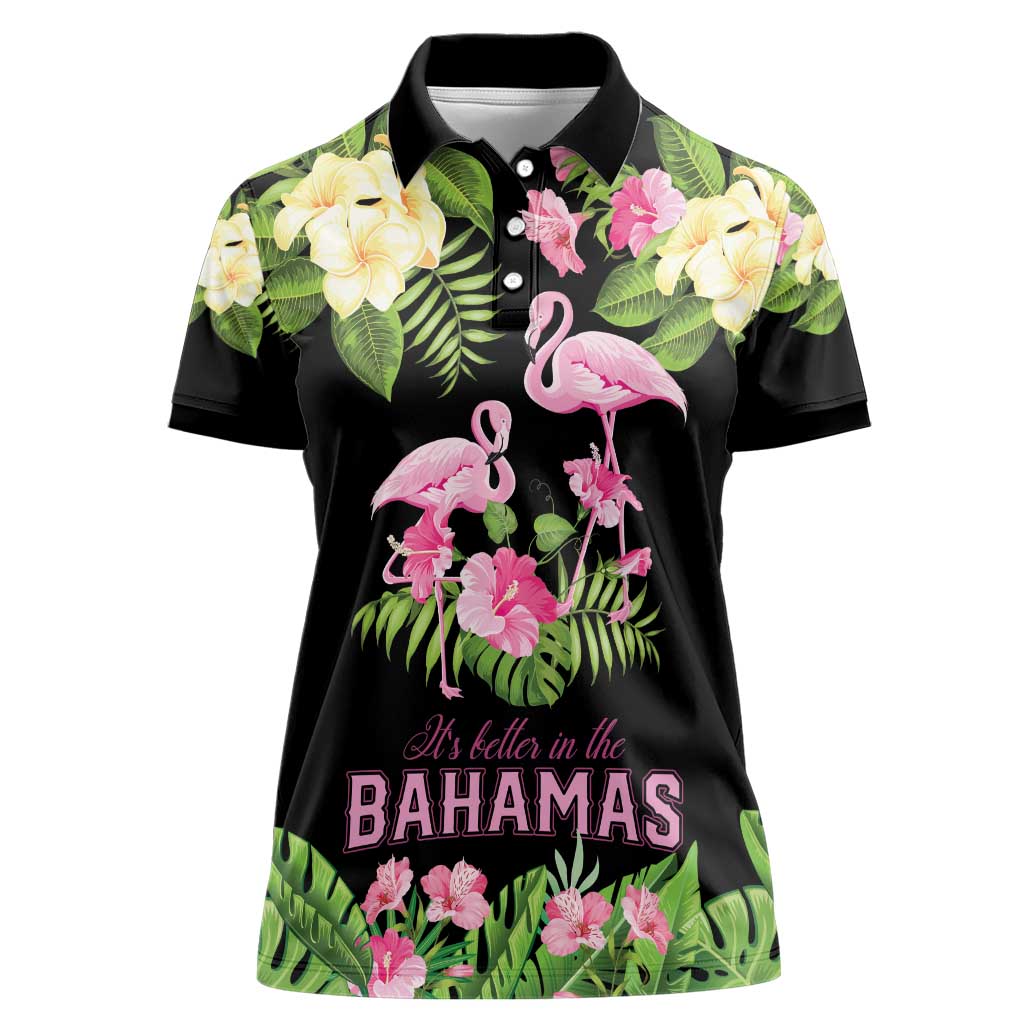 The Bahamas Flamingo Women Polo Shirt Bahamian Tropical Flowers - Wonder Print Shop