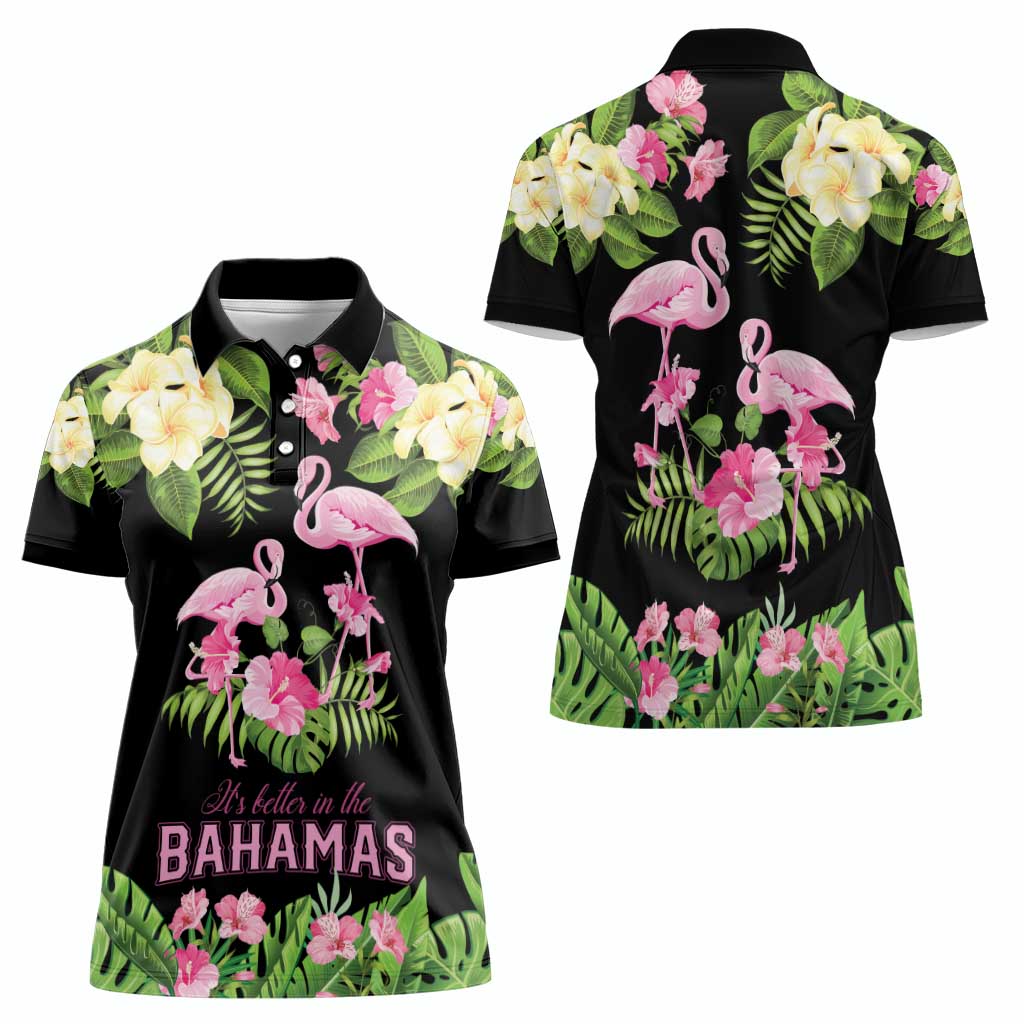 The Bahamas Flamingo Women Polo Shirt Bahamian Tropical Flowers - Wonder Print Shop