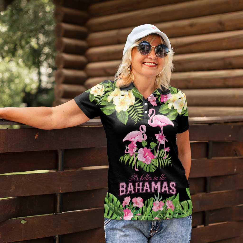 The Bahamas Flamingo Women Polo Shirt Bahamian Tropical Flowers - Wonder Print Shop