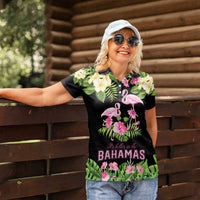 The Bahamas Flamingo Women Polo Shirt Bahamian Tropical Flowers - Wonder Print Shop