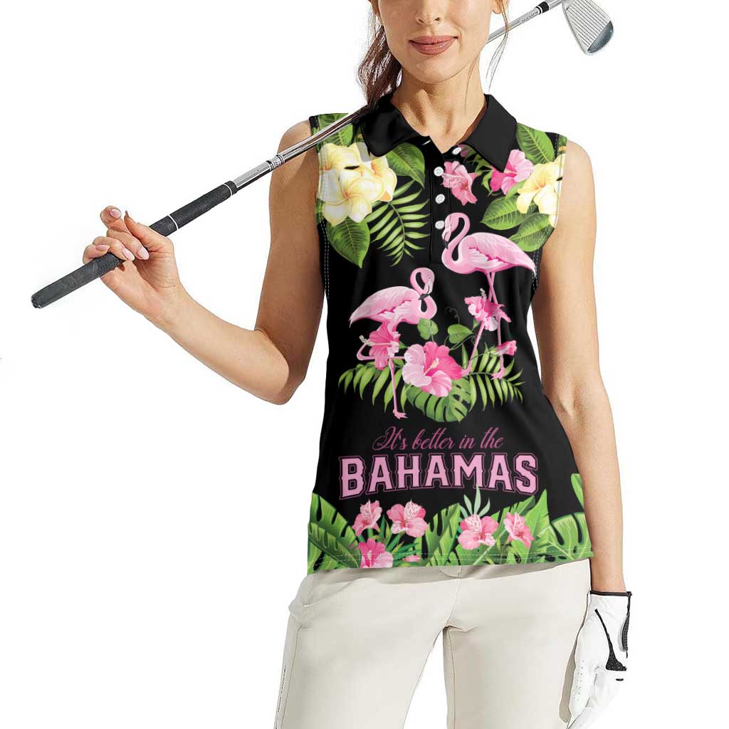 The Bahamas Flamingo Women Sleeveless Polo Shirt Bahamian Tropical Flowers - Wonder Print Shop