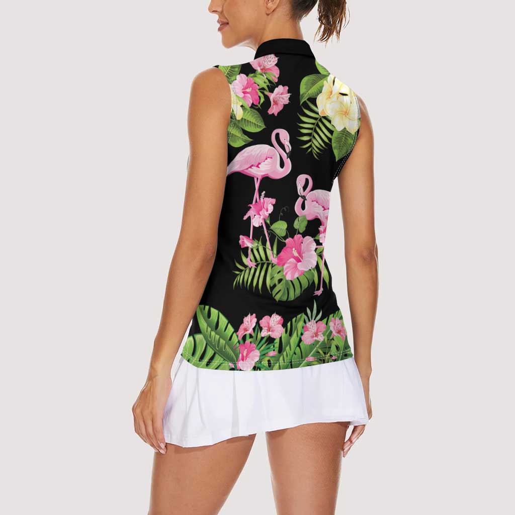 The Bahamas Flamingo Women Sleeveless Polo Shirt Bahamian Tropical Flowers - Wonder Print Shop