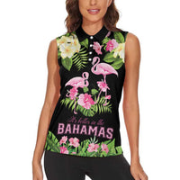 The Bahamas Flamingo Women Sleeveless Polo Shirt Bahamian Tropical Flowers - Wonder Print Shop