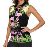 The Bahamas Flamingo Women Sleeveless Polo Shirt Bahamian Tropical Flowers - Wonder Print Shop