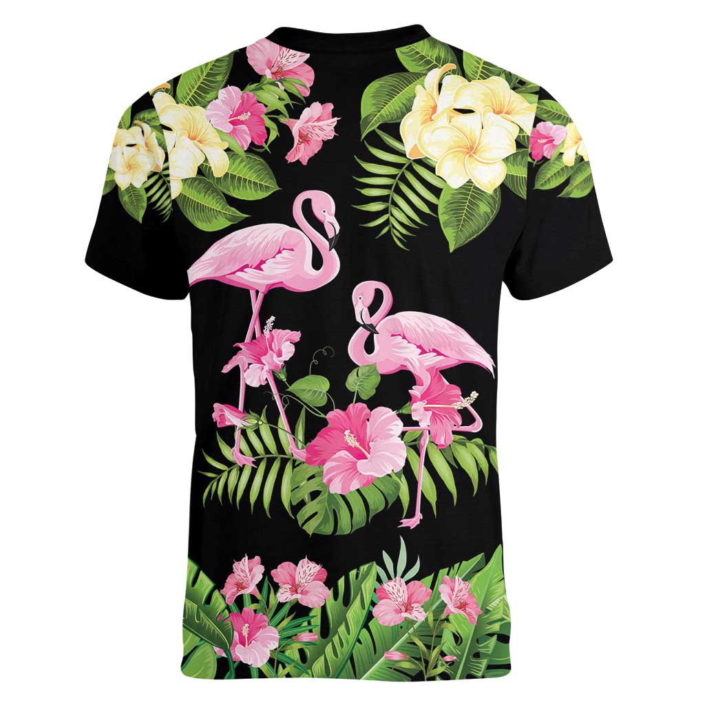 The Bahamas Flamingo Women V-Neck T-Shirt Bahamian Tropical Flowers - Wonder Print Shop