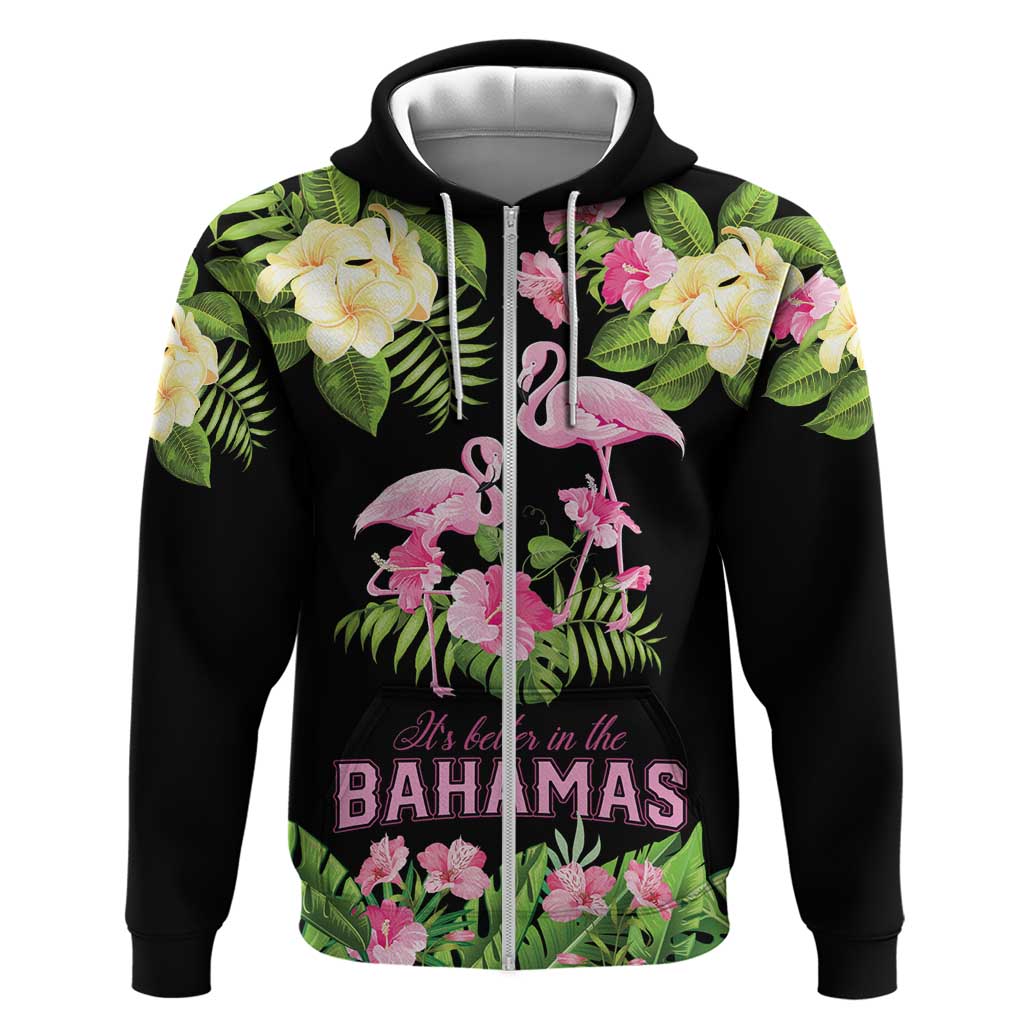 The Bahamas Flamingo Zip Hoodie Bahamian Tropical Flowers - Wonder Print Shop