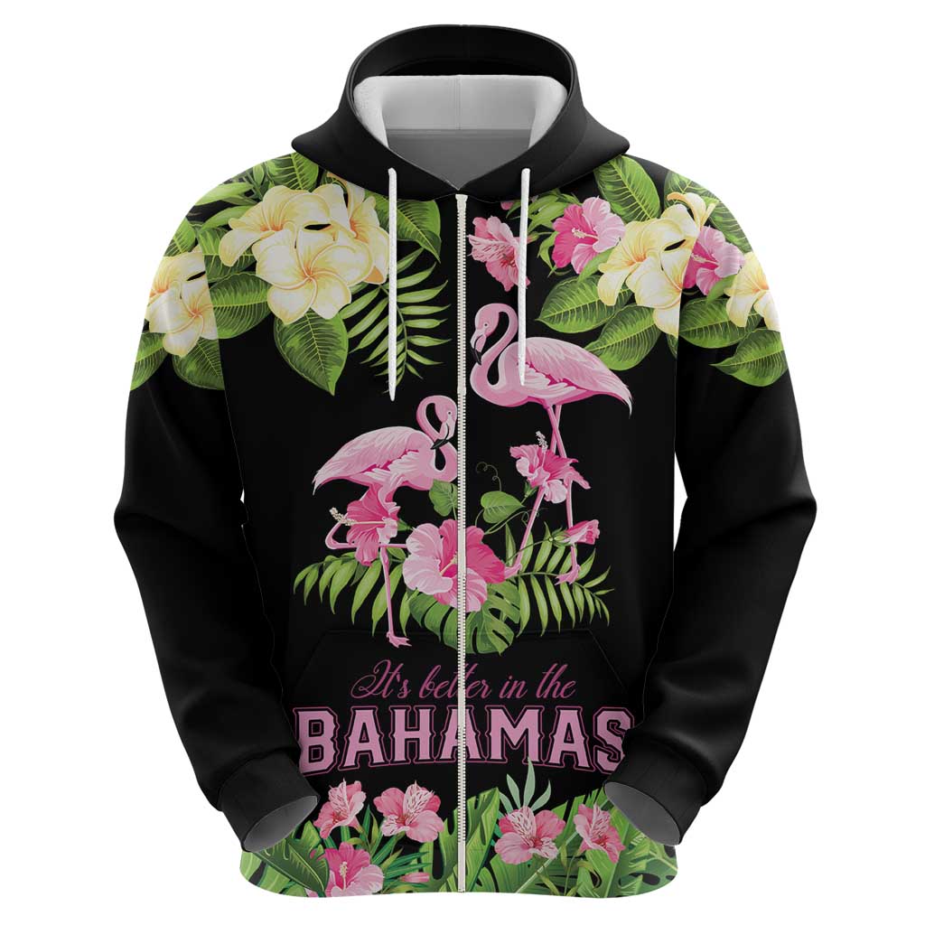 The Bahamas Flamingo Zip Hoodie Bahamian Tropical Flowers - Wonder Print Shop