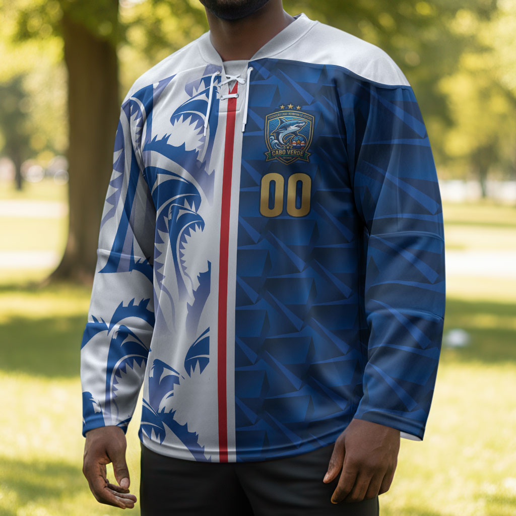 Cabo Verde Kopa di Mundu Custom Hockey Jersey Atlantic Waves Blue Edition
