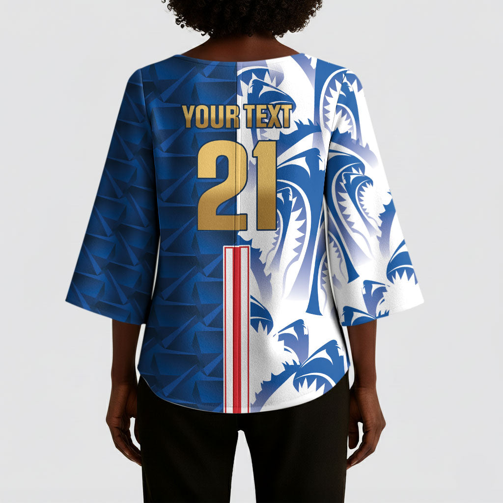 Cabo Verde Kopa di Mundu Custom Kimono Sleeve Blouse Atlantic Waves Blue Edition