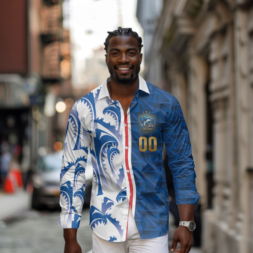 Cabo Verde Kopa di Mundu Custom Long Sleeve Button Shirt Atlantic Waves Blue Edition