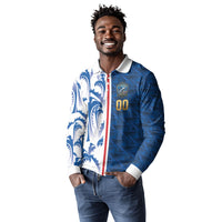 Cabo Verde Kopa di Mundu Custom Long Sleeve Polo Shirt Atlantic Waves Blue Edition