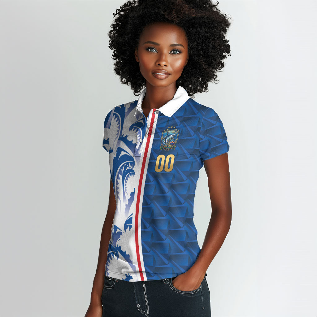 Cabo Verde Kopa di Mundu Custom Women Polo Shirt Atlantic Waves Blue Edition