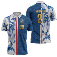 Cabo Verde Kopa di Mundu Custom Zipper Polo Shirt Atlantic Waves Blue Edition