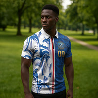 Cabo Verde Kopa di Mundu Custom Zipper Polo Shirt Atlantic Waves Blue Edition