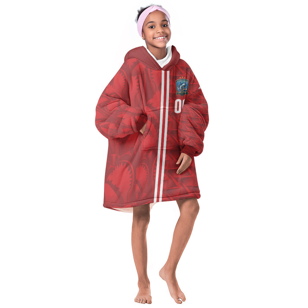 Cabo Verde Kopa di Mundu Custom Kid Wearable Blanket Hoodie Atlantic Waves Red Edition