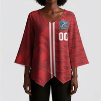 Cabo Verde Kopa di Mundu Custom Kimono Sleeve Blouse Atlantic Waves Red Edition