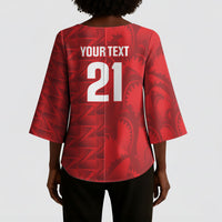 Cabo Verde Kopa di Mundu Custom Kimono Sleeve Blouse Atlantic Waves Red Edition
