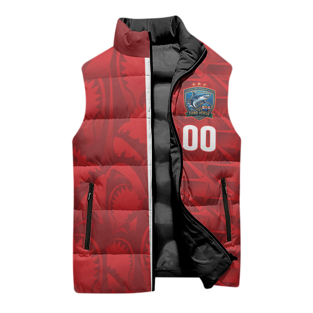 Cabo Verde Kopa di Mundu Custom Sleeveless Puffer Jacket Atlantic Waves Red Edition