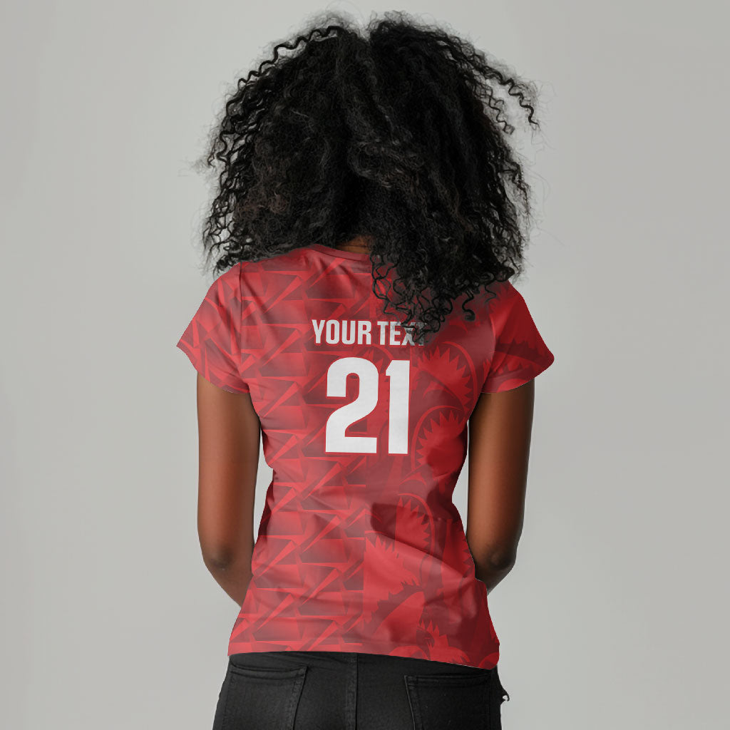 Cabo Verde Kopa di Mundu Custom Women V-Neck T-Shirt Atlantic Waves Red Edition