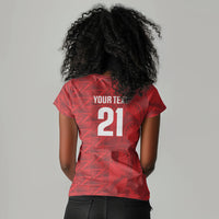 Cabo Verde Kopa di Mundu Custom Women V-Neck T-Shirt Atlantic Waves Red Edition