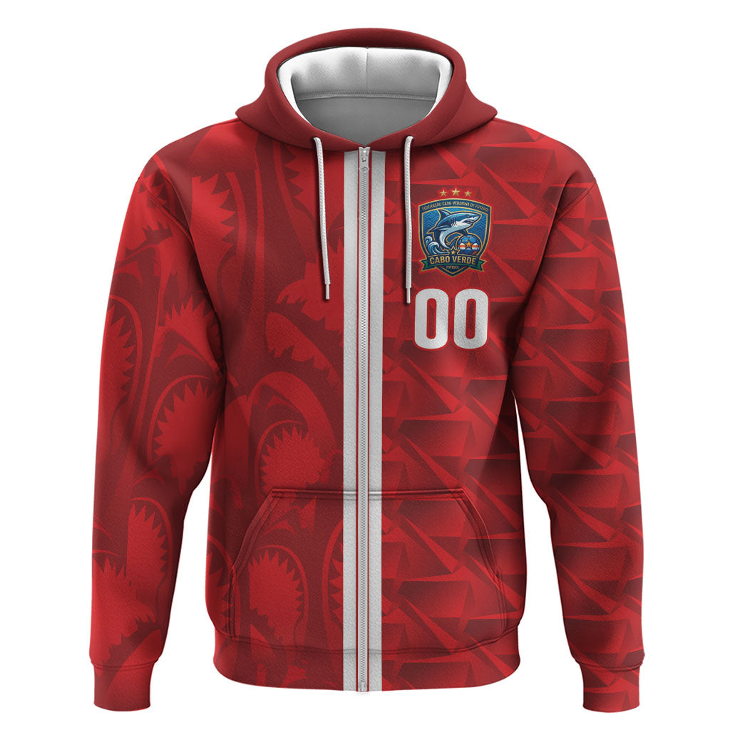 Cabo Verde Kopa di Mundu Custom Zip Hoodie Atlantic Waves Red Edition