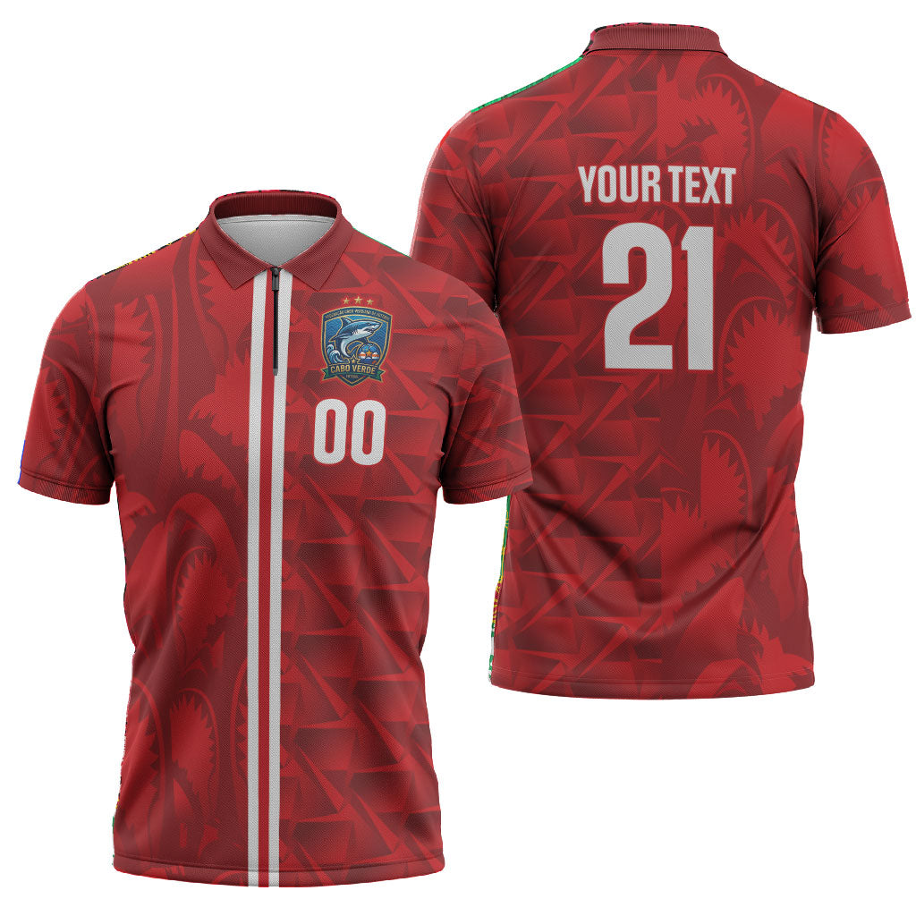Cabo Verde Kopa di Mundu Custom Zipper Polo Shirt Atlantic Waves Red Edition