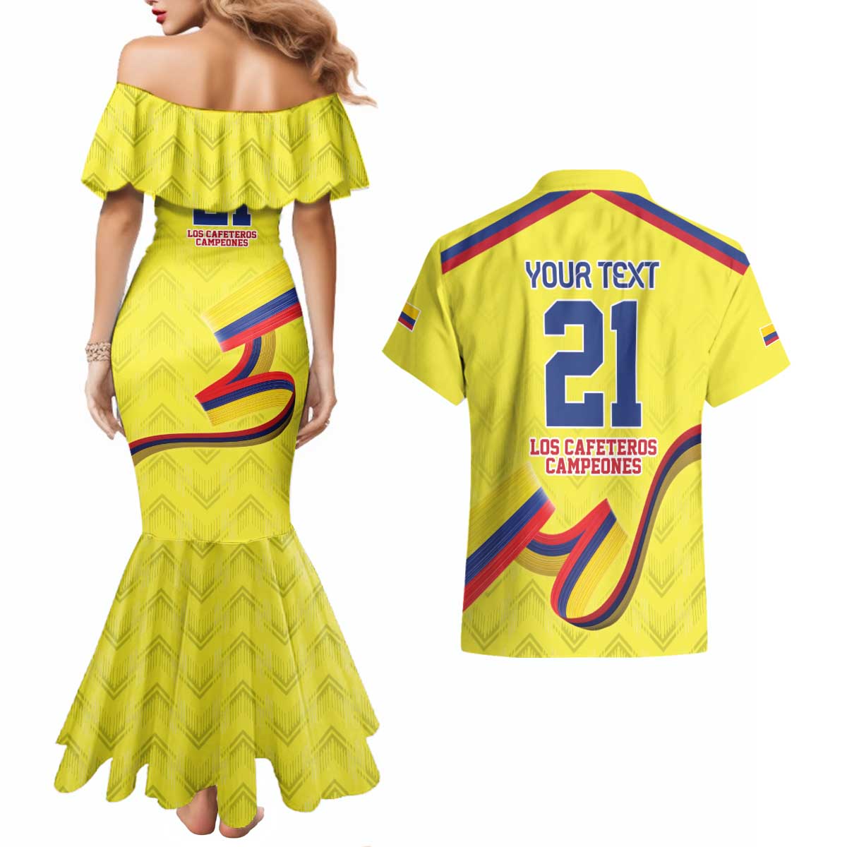 Colombia Champion Football Custom Couples Matching Mermaid Dress and Hawaiian Shirt Proud To Be Los Cafeteros LT9 - Wonder Print Shop