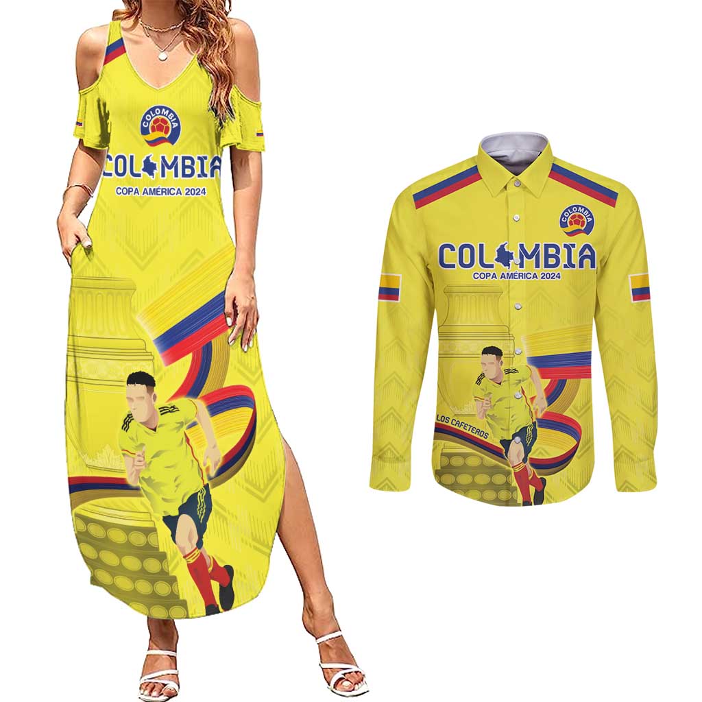 Colombia Champion Football Custom Couples Matching Summer Maxi Dress and Long Sleeve Button Shirt Proud To Be Los Cafeteros LT9 - Wonder Print Shop