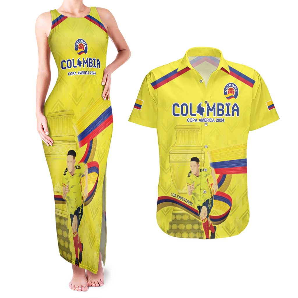 Colombia Champion Football Custom Couples Matching Tank Maxi Dress and Hawaiian Shirt Proud To Be Los Cafeteros LT9 - Wonder Print Shop