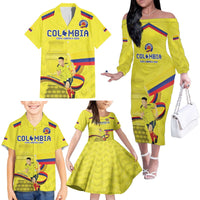Colombia Champion Football Custom Family Matching Off The Shoulder Long Sleeve Dress and Hawaiian Shirt Proud To Be Los Cafeteros - Wonder Print Shop