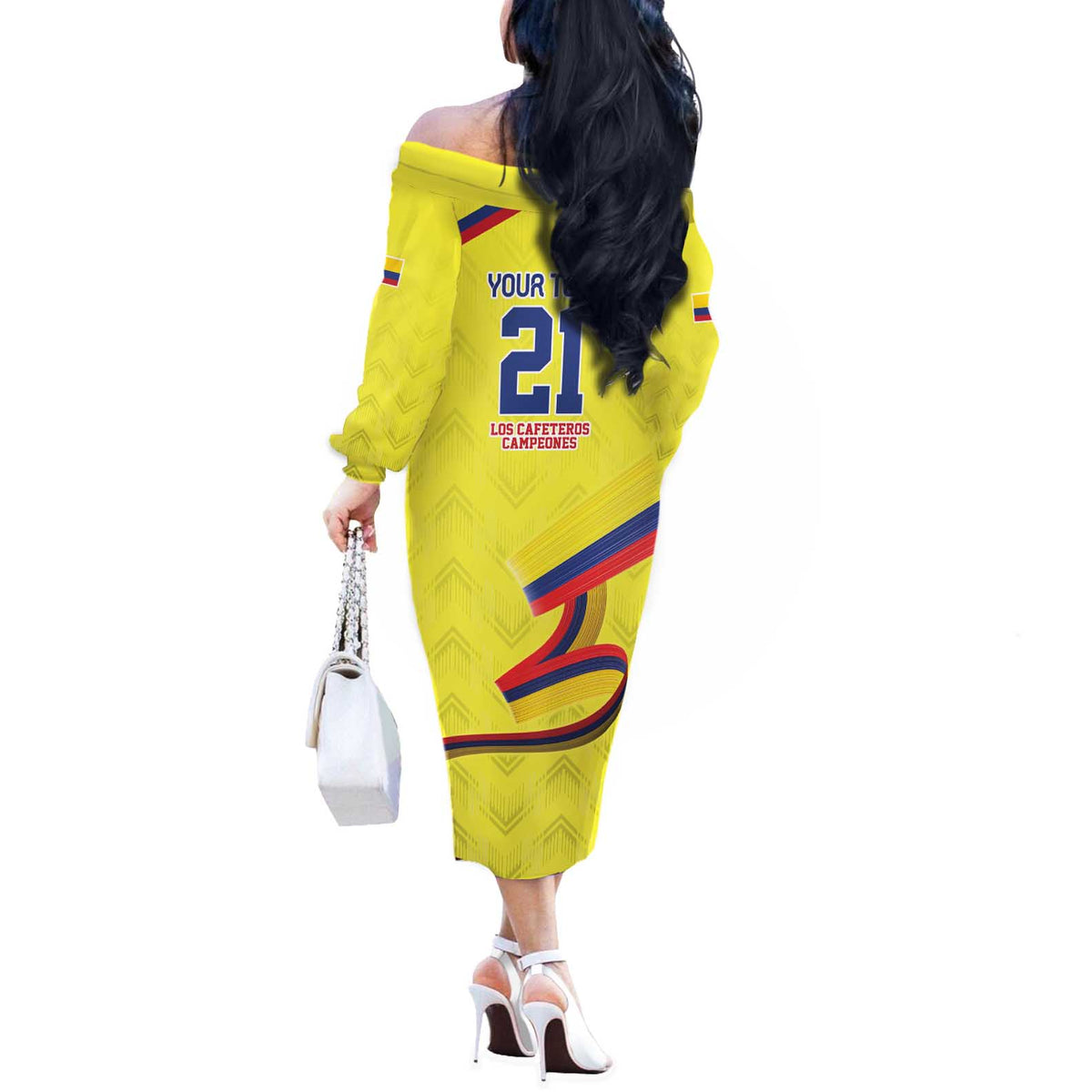 Colombia Champion Football Custom Off The Shoulder Long Sleeve Dress Proud To Be Los Cafeteros - Wonder Print Shop