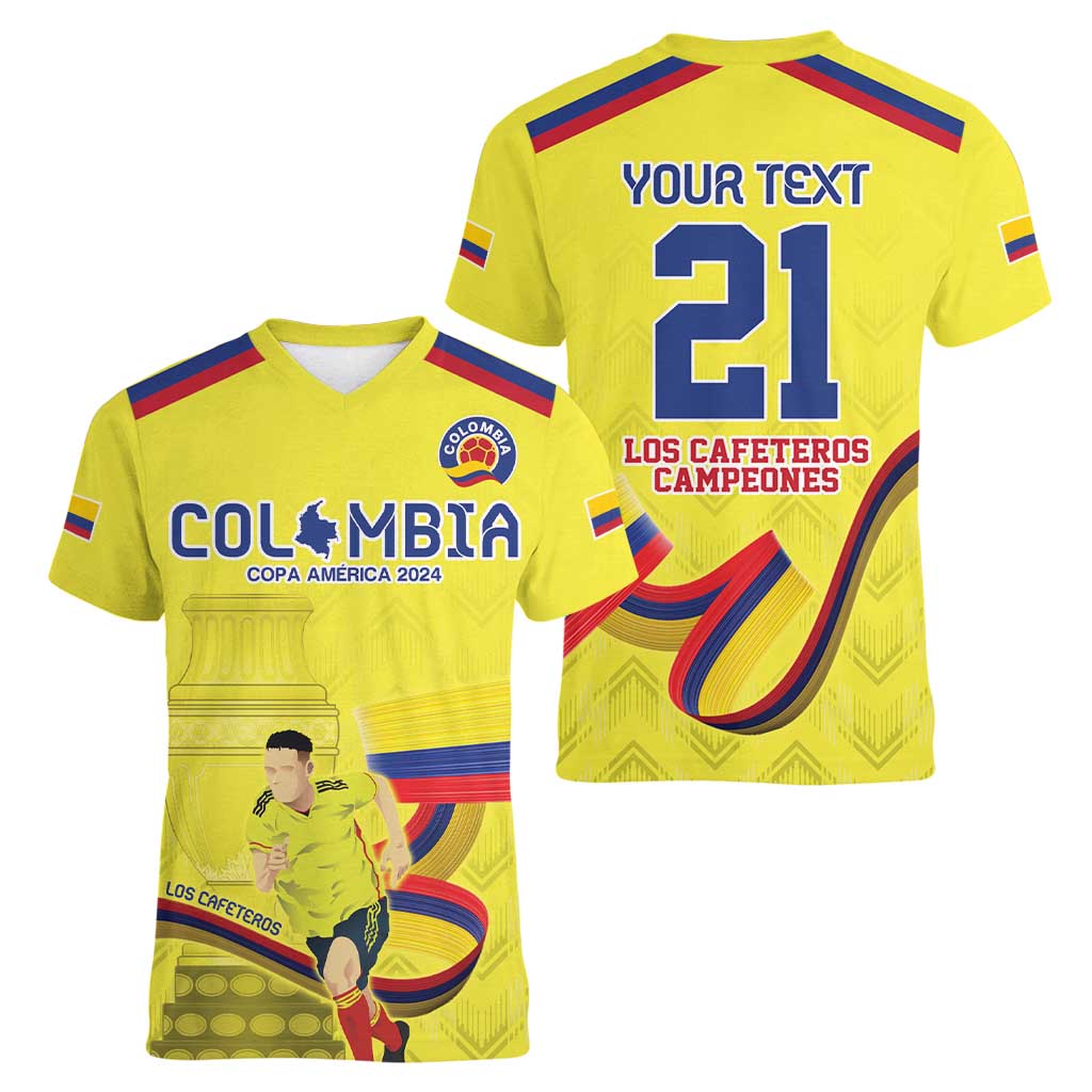 Colombia Champion Football Custom Women V-Neck T-Shirt Proud To Be Los Cafeteros - Wonder Print Shop