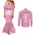 Argentina Football Custom Couples Matching Mermaid Dress and Long Sleeve Button Shirt Campeones De la Historia - Pink Style